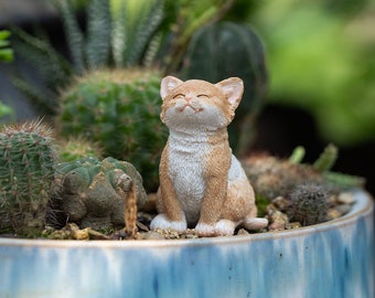 Mini Cat Pet Statue Garden Ornament Miniature Figurine Resin Fairy DollhousF*hu