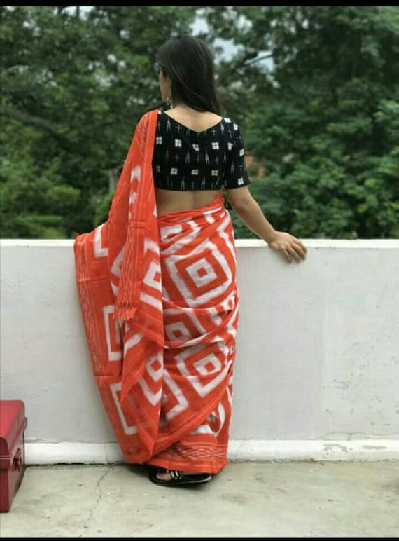 orange cotton saree