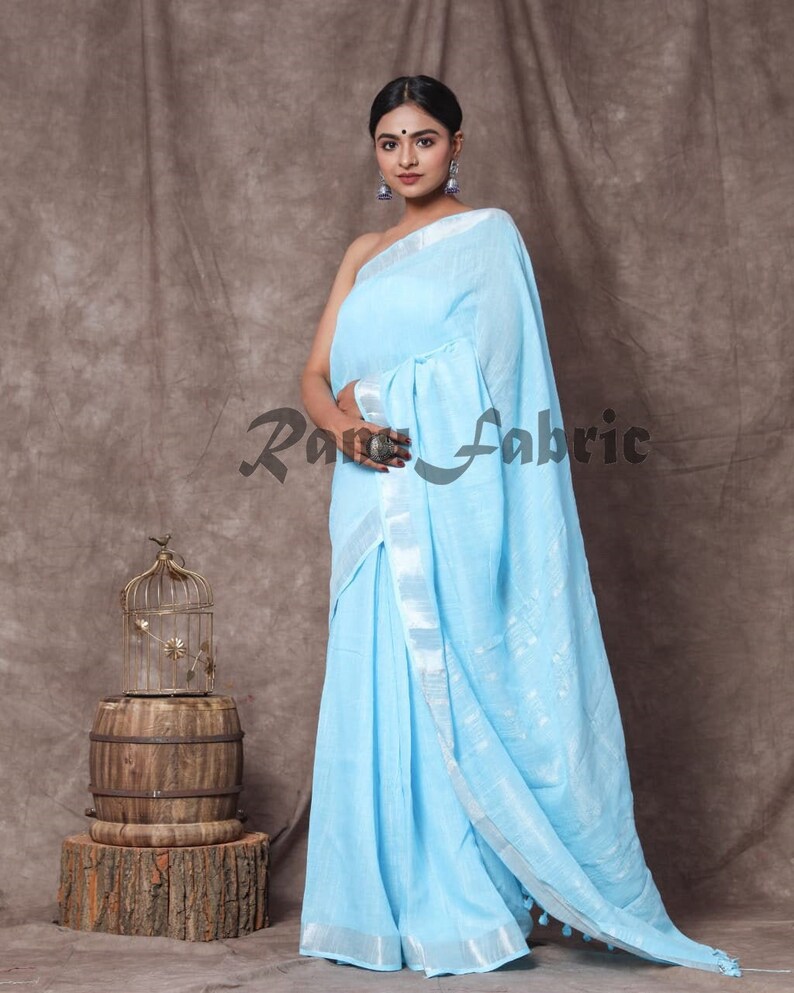 Handmade Hand Print Linen Saree