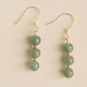 Gold Natural Green Jade Beads Earring, Gold Dangling Earring, Jade Earring, Gold Earring, Jade Jewelry 925 Silver Earring, Gold Vermeil
