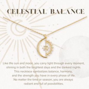 Sterling Silver Celestial Necklace: Gold Sun & Moon Pendant