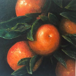 Acrylic Painting of Oranges on a 6 x 6 inch mounted canvas |  Orange Tree Art  |  Citrus Tree Art  |  Small Wall Art