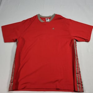 Adidas Orange V-Neck 3 Stripes Shirt Mens XL