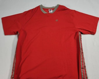 Adidas Orange V-Neck 3 Stripes Shirt Mens XL