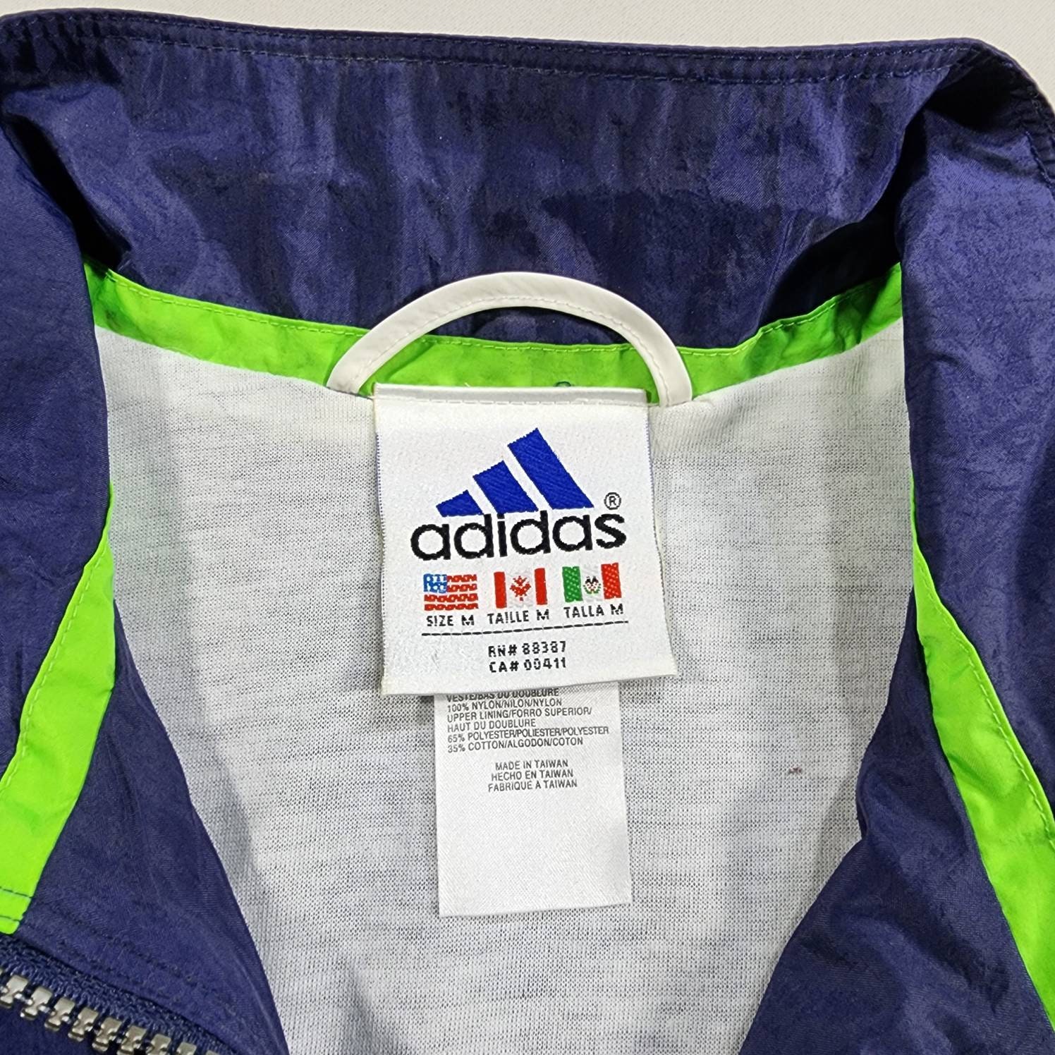 Vintage Adidas Blue Windbreaker Track Jacket Full Zip Size Medium Etsy