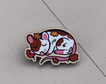 Sleepy Herbst Ratte Maus Holz Pin