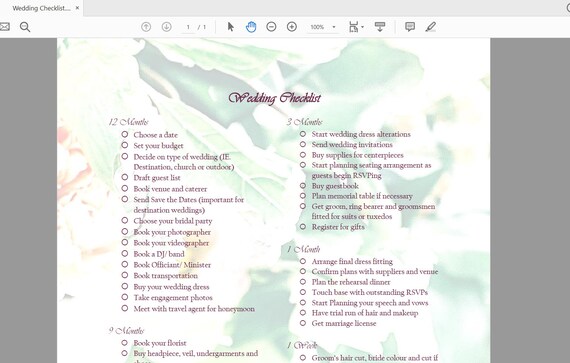 Wedding Checklist Printable Checklist For Bride Easy To Etsy