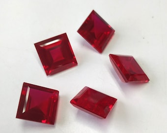Lab Created Corundum Ruby, Square Cut Gemstone (3mm-22mm)