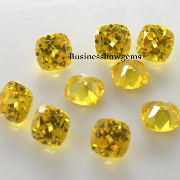 AAA Rated Lab Created Synthetic Golden Yellow AD Zircon 4mm to 20mm Cushion Cut Gemstone (no. 21)