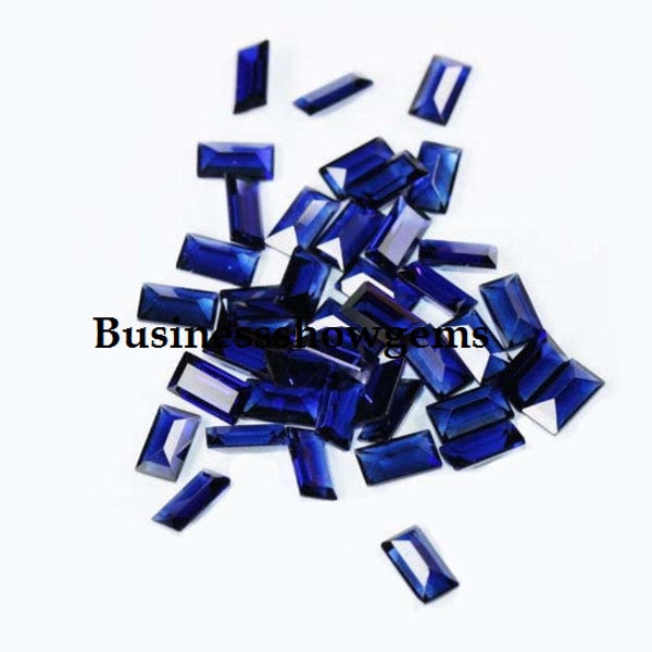Top Quality AAA Rated Lab Created Blue Sapphire Baguette Shape Step Cut Sizes- 2x4mm-15x30mm  Sapphire Gemstone ( 1pcs)