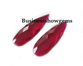 Checker Cut Pear Lab-Created Ruby, Flat Back Gemstone (8x10mm-16x22mm)