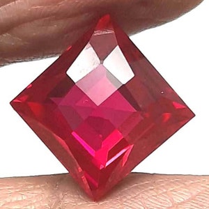 AAA Rated Find Hand Cut Red Ruby Square Checker Cut Faceted Lab Created Synthetic Corundum Sizes-5mm to 20mm (1pcs)