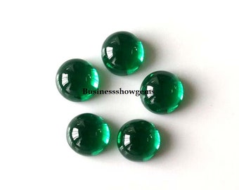 Nano Crystal Green Emerald Round AAA Rated Lab Created Emerald 3mm to 10mm Flat Back Cabochon Gemstones