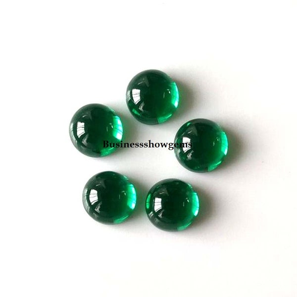 Nano Crystal Green Emerald Round Cut AAA Rated Lab Created Emerald 3mm to 10mm Flat Back Cabochon Gemstones