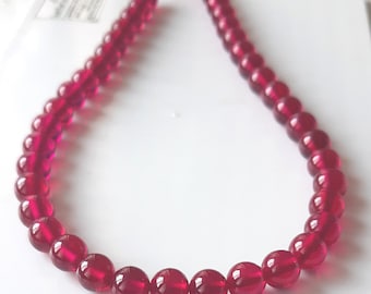 Lab Created Ruby Round Beads, Full Drilled Gemstone Balls (5mm-12mm)