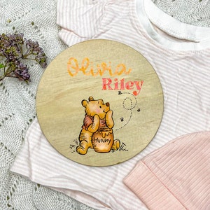Baby name sign disc, nursery name sign, winnie the pooh name sign, pooh bear name sign, winnie the pooh nursery, pooh bear nursery decor