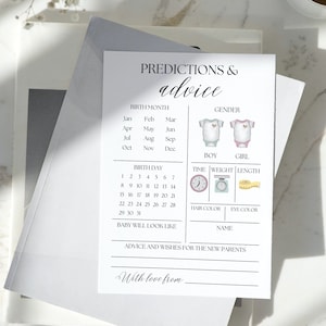 Prédictions et cartes de conseils pour la baby shower, cartes de jeu de prédiction pour bébé, cartes de prédiction pour bébé imprimables, téléchargement de jeu de devinettes pour bébé