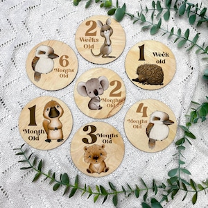 Australian Animals milestone discs, baby milestone cards, baby milestone discs, Kangaroo theme, Aussie theme, koala animals, milestone disc