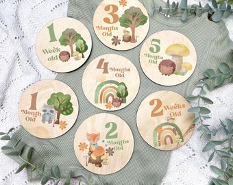 Animals milestone discs, newborn milestone discs, baby milestone cards, baby milestone discs, animals nursery, woodland animals, animals