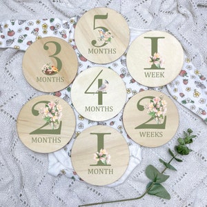 Floral milestone discs, newborn milestone cards, aesthetic milestones, month milestone cards, gender neutral milestone cards, flowers