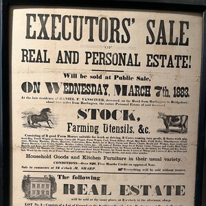 Cartel publicitario antiguo de venta de ejecutores de 1883