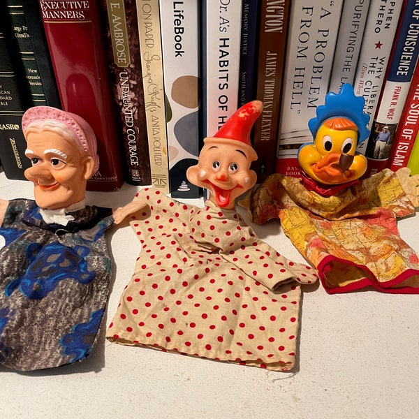 Rare Gund hand puppets: Baby Huey, Woman and Clown by Harvey Famous Cartoons Vintage 1950s