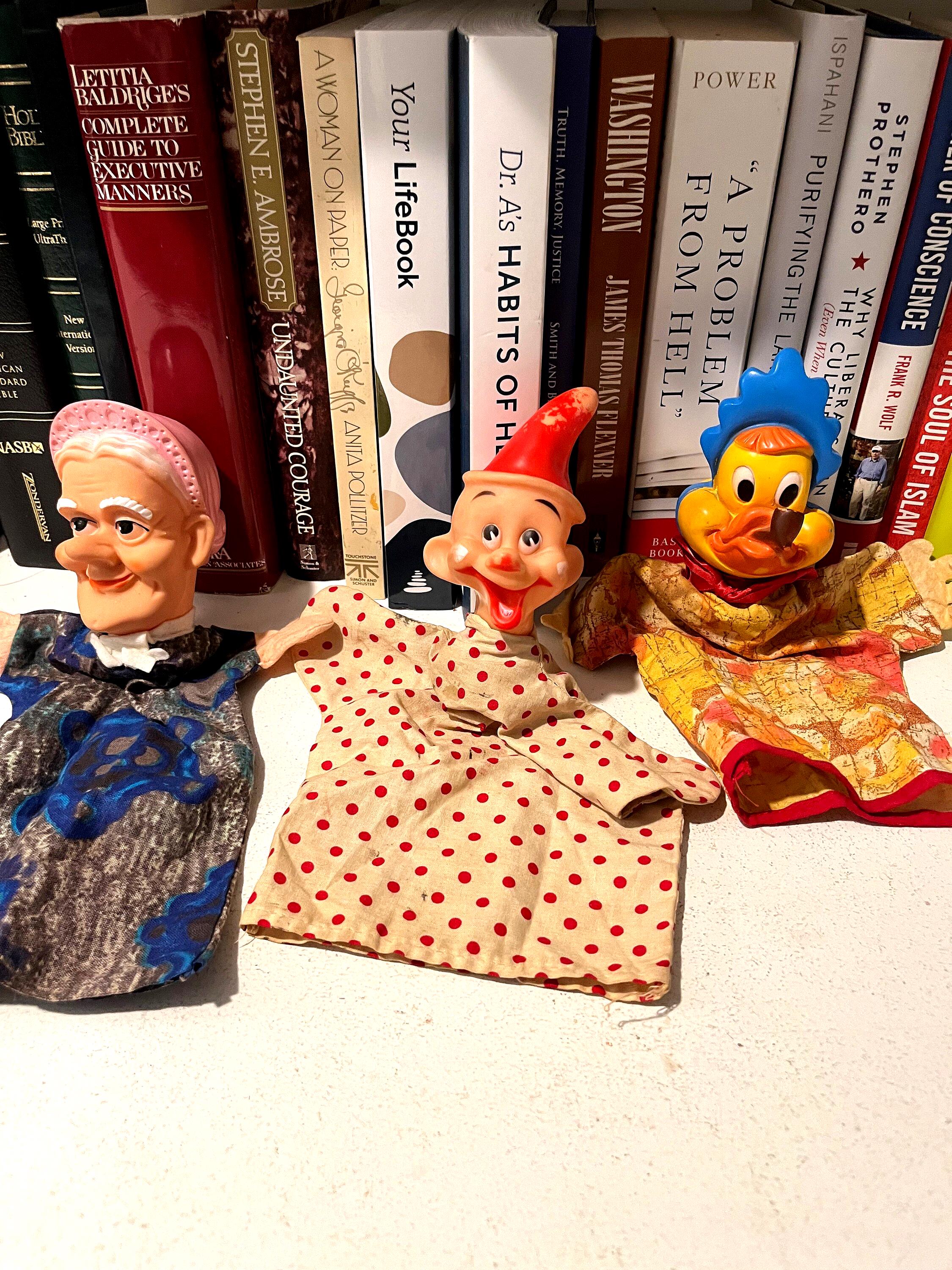 Rare Gund hand puppets: Baby Huey, Woman and Clown by Harvey Famous Cartoons Vintage 1950s