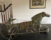 Antique 32 Copper Sulky Jockey Horse Carriage Buggy Weathervane W Directionals