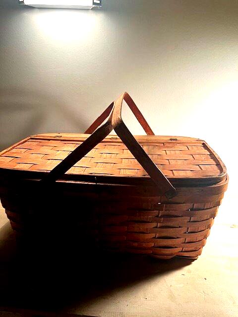 Vintage Woven Wood Picnic Basket 1940 Braided Picnic Basket With