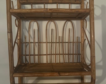 Vintage bamboo rattan wall shelf with towel racks