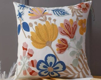 Neue Kissenhülle Deko Floral Blumenmuster / Blau / Weiß / Kupfer / 45X45