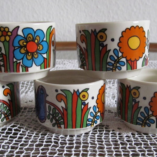 Five egg cups by Villeroy & Boch Acapulco / Mexican design / Colorful / Floral / 70s