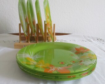 10 nuevos platos de cena Luminarc Pop Flowers Green Mix / platos planos / platos de vidrio / decoración de flores florales verdes, amarillas y naranjas