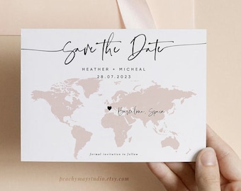 Minimal Destination Wedding Save the Date Template,  Map Save the Date, Travel Save the Date, Tropical Save the Date Cards  #SAV053 G