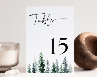 Modern Mountain Wedding Table Number Template, Watercolor Table Numbers, Printable Table Numbers 5x7 Beautiful Table Number Corjl #TN052 G