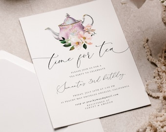 Time for Tea Party Invitation Template DIY Birthday Invite Let's Celebrate Invitation Card design Corjl Thanksgiving Invite Printable TP 2 B