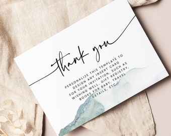 Thank you Favor Card Watercolor Enclosure Card Template, Thank you Cards for Weddings, Cards for Invitations Modern Invitation DIY #EN 052 G