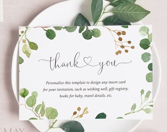 Greenery Enclosure Card Template, Printable Greenery Insert Details, Book Request, Wedding Insert, Editable, Instant Download #EN033 B