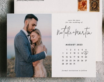 Modern Save the Date Template, Calendar Save the Date with Pictures, Printable Save the Date Card, Engagement Photo Save the Date SAV6 G