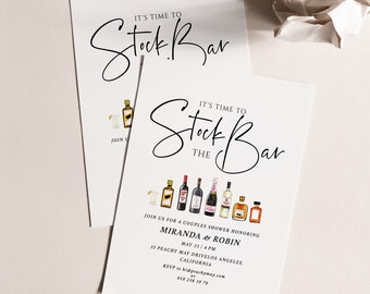 Let's Stock The Bar Invitation, Couple's Shower Invite, Engagement Drinks, DIY Couples Invite, Fully Editable His Hers Couple's Shower RD3 B