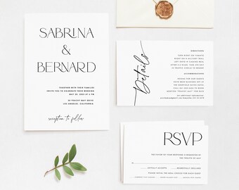 Modern Minimalist Wedding Invitation Template Suite, Wedding Invitation Template Download Wedding Invitations Printable DIY set #A062 G