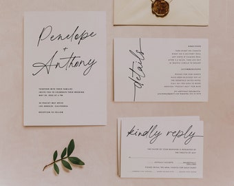Calligraphy Minimalist Wedding Invitation Template Suite, Wedding Invitation Template Download Wedding Invitations Printable DIY set #A059 G