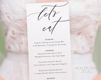 Modern Let's Eat Minimalist Wedding Menu Template, Modern Wedding Menu, Let's Eat Menu, Wedding Menu, Editable Instant Download menu #M1 B