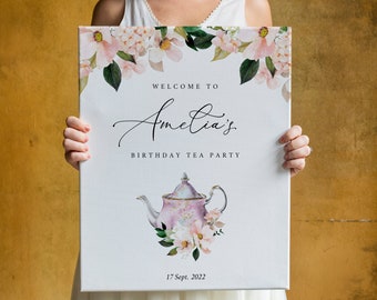 Birthday Party Welcome Sign Template, Tea Party Welcome Sign Template, Bridal Tea Party Baby Shower Welcome Sign DIY editable design #WSTP B