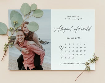 Modern Save the Date Template, Calendar Save the Date with Pictures, Printable Save the Date Card, Engagement Photo Save the Date SAV 059 G