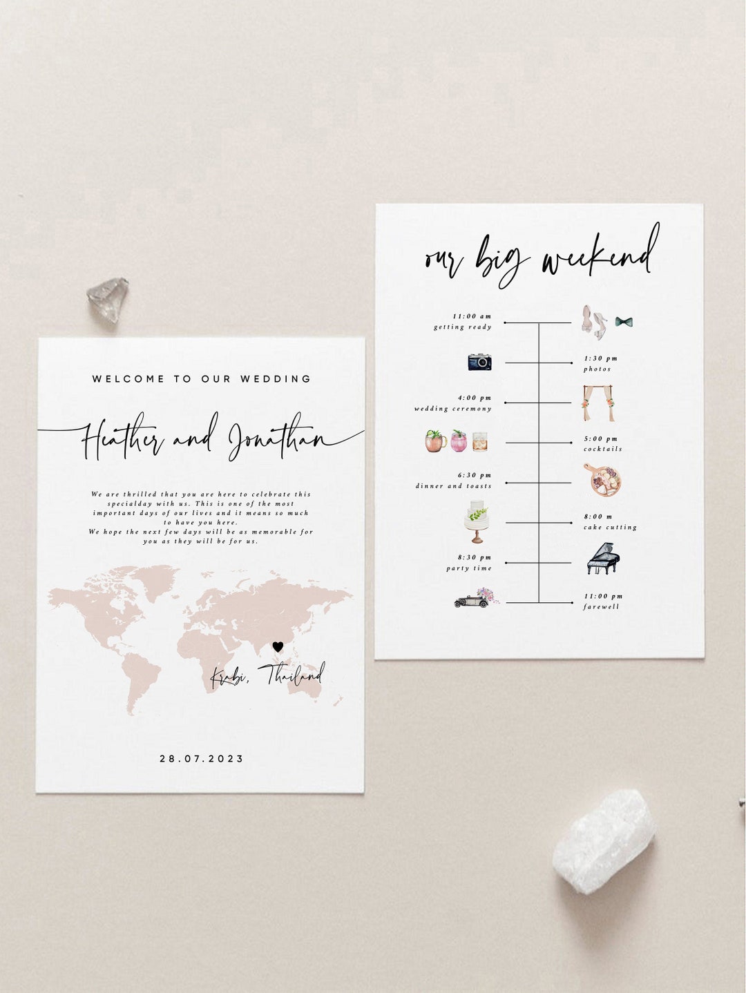 Destination Wedding Timeline, Minimalist Itinerary Template, Watercolor ...
