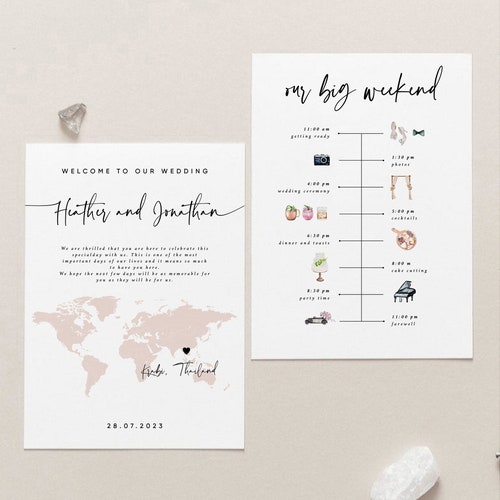 Destination Wedding Timeline Minimalist Itinerary Template - Etsy