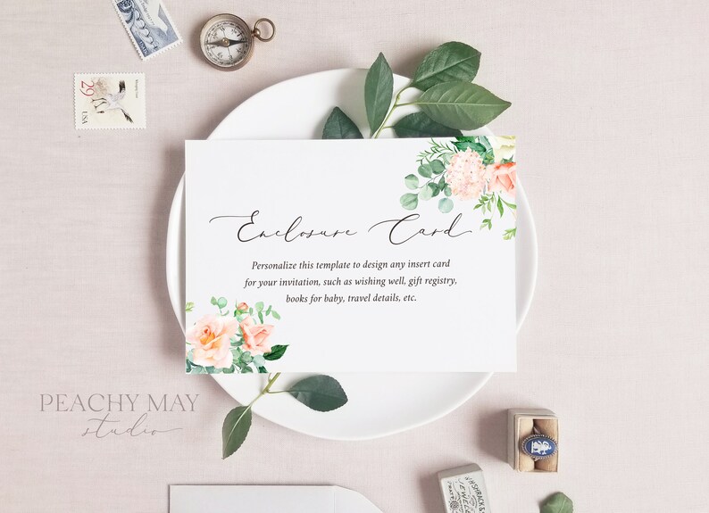 Floral Enclosure Card Template Printable Greenery Insert Etsy