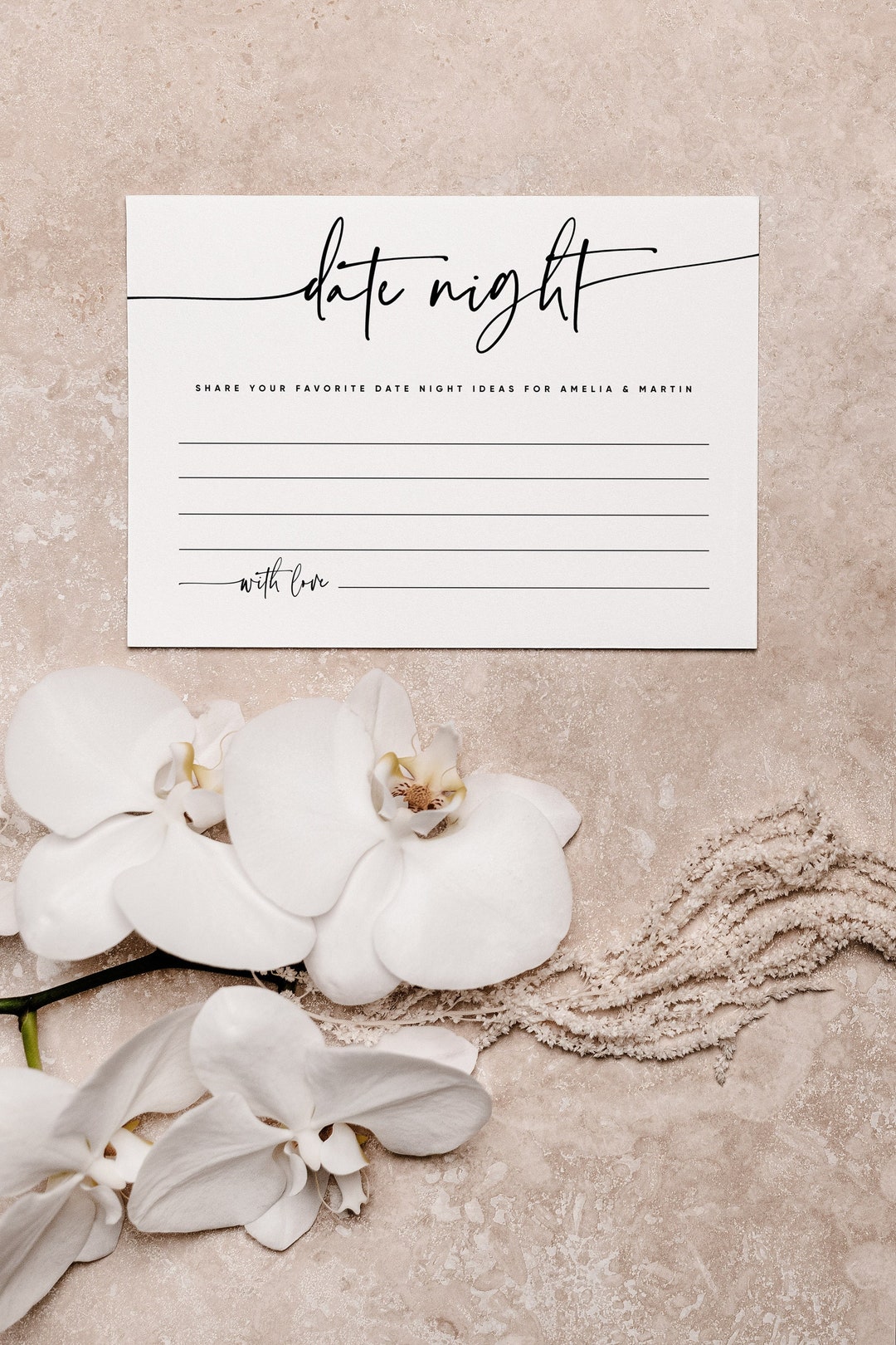 Modern Date Night Idea Card, Printable Wedding Advice Template, Bridal ...