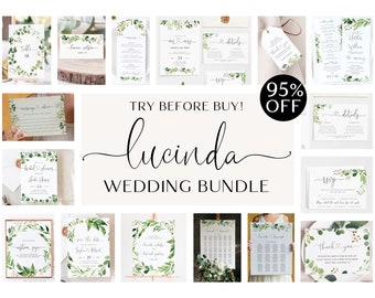 Greenery Modern Wedding Invitation Bundle, Editable Template Suite DIY Wedding Invitation Collection Fully editable Printable Bundle #A033 B